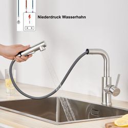 Lonheo - Niederdruck Küchenarmatur 360° Drehbar, Wasserhahn Niederdruck Einhebelhahn aus Edelstahl, Spülenmischer Mischbatterie Untertischboiler