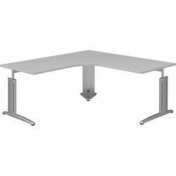 röhr Techno höhenverstellbarer Schreibtisch hellgrau L-Form, C-Fuß-Gestell silber 180,0 x 80,0/100,0 cm