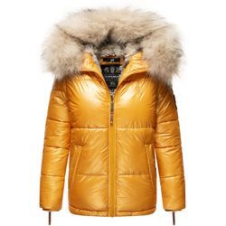 NAVAHOO Damen Winterjacke Warm Gefütterte Steppjacke mit Kunstfellkapuze Tikunaa