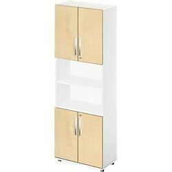 Schäfer Shop Select Kombischrank LOGIN, oben und unten 2 Ordnerhöhen mit Tür, Mitte Regal, B 800 x T 420 x H 2240 mm, weiß/Ahorn Dekor