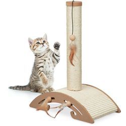 Kratzsäule für Katzen, hbt: 52 x 42 x 22 cm, Kratzstamm mit Spielzeug, Wohnung, Sisalstamm & Kratzbrett, braun - Relaxdays