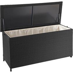 HHG - neuwertig] Poly-Rattan Kissenbox 570, Gartentruhe Auflagenbox Truhe Premium schwarz, 63x135x52cm 320l