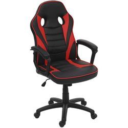 Neuwertig] Bürostuhl HHG 063, Schreibtischstuhl Drehstuhl Racing-Chair Gaming-Chair, Kunstleder schwarz/rot