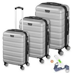 Veska Hartschalenkoffer Kofferset "Nizza" 3 teilig mit TSA Zahlenschloss 4 Rollen ABS-Hartschale, Reisekoffer Trolley Rollkoffer Koffer - silber