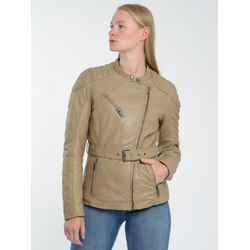 Bikerjacke MUSTANG "31021536" Gr. L, beige, Damen, Obermaterial: 100% Lammleder / Innenfutter: 100% Baumwolle / Ärmelfutter: 100% Polyester / Wattierung: 100% Polyester, Jacken