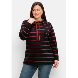 Gestreiftes Sweatshirt mit Stehkragen, schwarz-rot, Gr.44/46