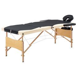 vidaXL Massageliege Klappbar 3-Zonen mit Holzgestell Schwarz und Beige 110213