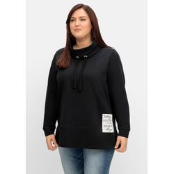 Sweatshirt mit Stehkragen und Applikation seitlich, schwarz, Gr.44/46