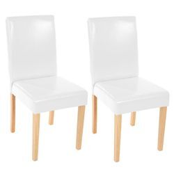 2er-Set Esszimmerstuhl Stuhl Küchenstuhl Littau ~ Leder, weiß, helle Beine
