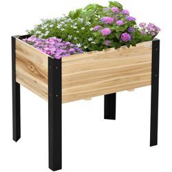 Hochbeet Pflanzkasten Blumenkasten Blumentopf Kräuterbeet mit Vliesstoff Massivholz Stahl Natur+Schwarz 80 x 60 x 74 cm - Outsunny