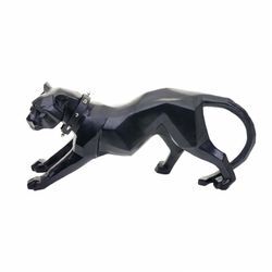 Deko Figur Leopard MCW-D36, Skulptur Raubkatze Statue, Polyresin, In-/Outdoor, 45x20x11cm ~ schwarz matt mit Halsband