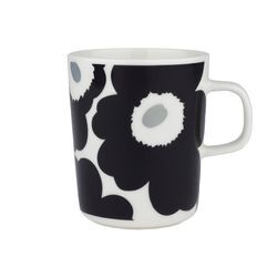 Marimekko - Oiva Unikko Becher mit Henkel, 250 ml, weiß / schwarz / silber