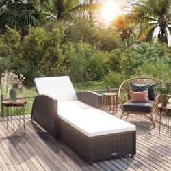 Bonnevie - Sonnenliege Gartenliege Liegestuhl - mit Cremeweißer Auflage Poly Rattan Schwarz BV532811