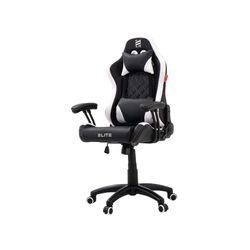 ELITE Gaming-Stuhl für Kinder PULSE, ergonomisch, bis 120kg, verstellbare Höhe, Wippmechanik, Kissen (Schwarz/Weiß)