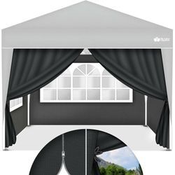 4X Seitenwand anthrazit für Pavillon 3x3m & 3x6m Faltpavillon Seitenteile wasserabweisend Seitenfenster & Reißverschluss Seitenwände für Gartenzelt