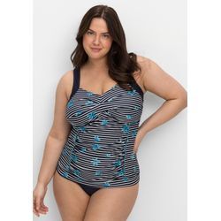 Gestreiftes Tankini-Top mit Shaping-Einsatz, marine gestreift, Gr.52D