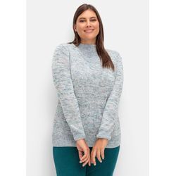 Melierter Strickpullover mit V-Einsatz, mint meliert, Gr.56