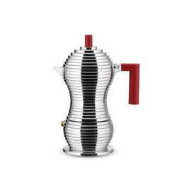 Alessi - Pulcina Espressokocher, 15 cl, silber / rot