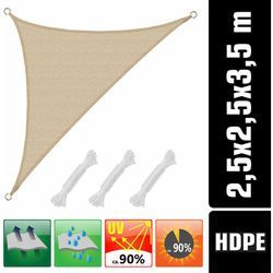 Uv Sonnensegel 2,5x2,5x3,5 hdpe Dreieck Rechtwinklig Sonnenschutz Garten Beige