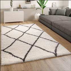 Paco Home - Hochflor Teppich Wohnzimmer Shaggy Langflor Skandinavisches Muster Creme Grau 200 cm Quadrat