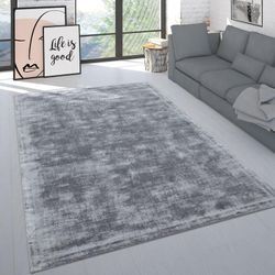 Teppich Handgefertigt Hochwertig Einfarbig Kurzflor Modern Materialmix In Grau 80x150 cm - Paco Home