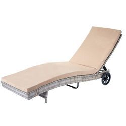 Neuwertig] Sonnenliege HHG-456, Gartenliege Relaxliege Liege, Poly-Rattan grau, Kissen beige