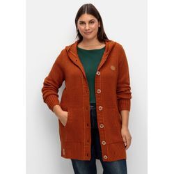 Strickjacke mit Kapuze, in Longform, cognac, Gr.42