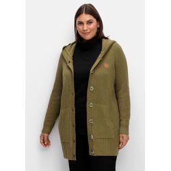 Strickjacke mit Kapuze, in Longform, oliv, Gr.48