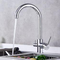 Auralum 3 Wege Wasserhahn Küche Höhe 38.5 cm, 360°drehbar Küchenarmatur Spültischarmatur für Wasserfilter, Trinkwasserhahn mit 2 Hebel, Chrom