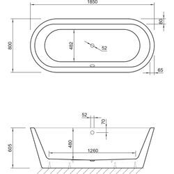 Koralle Badewanne T700 185/80 Acryl oval 1850x800x480 weiß VN120185080201