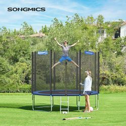 Songmics - Trampolin Ø305cm, tüv Rheinland GS-Zertifikat, rundes Gartentrampolin mit Sicherheitsnetz, mit Leiter und gepolsterten Stangen,