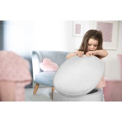 Kinderhocker mit Aufbewahrungsfunktion „Lil Sofa“, oval, bequemer Hocker mit grauem Samtstoff