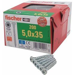 Fischer - 200x Holzverbinderschraube 5,0 x 35 mm tx 20 Kammschraube Ankerschraube