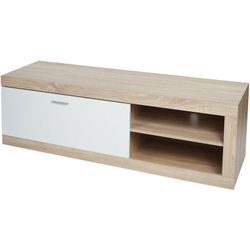 TV-Rack HHG 489, TV-Board Fernsehtisch Lowboard TV-Schrank Kommode, Holz 43x140x41cm Staufach, Eiche-Optik, weiß