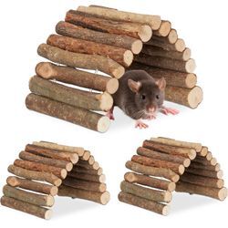 Nagerbrücke Holz, 3er Set, 10 x 22 cm, biegbar, Käfig Zubehör Hamster &, Mäuse, flexible Hamsterbrücke, natur - Relaxdays