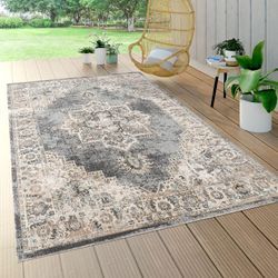 Paco Home - Outdoor Teppich Wetterfest Balkon Küche Marokkanisch Muster Mandala Grau Beige 60x100 cm