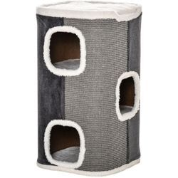 Pawhut - Kratztonne für Katzen Katzenkratzbaum 3 Ebenen Katzenbaum Kletterbaum für Katzen Katzenmöbel Spanplatte samtartiges Polyester Sisal