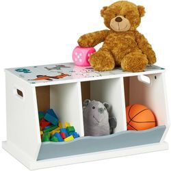 Kinderregal mit Hundemotiv, 3 Fächer, HxBxT: 32,5 x 60 x 36 cm, Mädchen & Jungen, mdf, Bücherregal, bunt - Relaxdays