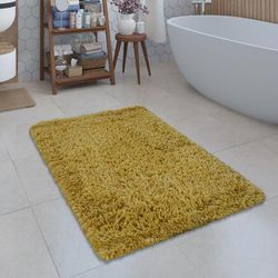 Moderne Badematte Badezimmer Teppich Shaggy Kuschelig Weich Einfarbig Gelb 40x55 cm - Paco Home