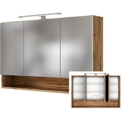 Lomadox - Badezimmer Spiegelschrank 3D inkl. LED-Beleuchtung LOUNY-03, Wotaneiche Nb., b/h/t: ca. 100/64/20 cm - braun