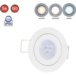 Led Line - IP44 Einbaustrahler Set GU4 MR11 Leuchte Spot Einbaurahmen Wasserdicht Lampe Rund Weiß aus Aluminium mit GU5.3 Fassung 3W Leuchtmittel