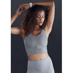 LASCANA ACTIVE Crop-Top mehrfarbig Gr. XS (32/34) für Damen. Rundhals und Mesheinsatz, Logodruck. Figurbetont