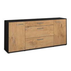 Sideboard Eleonora | Korpus Anthrazit | Eiche mit Griffen (180x79x35cm)