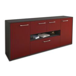 Sideboard Elisabetta | Korpus Anthrazit | Bordeaux mit Griffen (180x79x35cm)