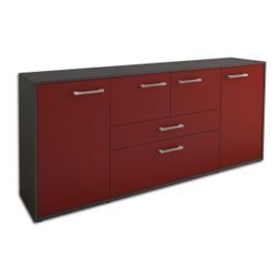 Sideboard Elisa | Korpus Anthrazit | Bordeaux mit Griffen (180x79x35cm)