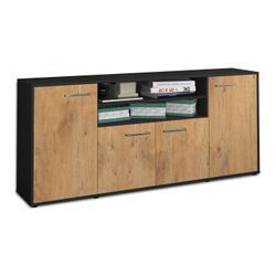 Sideboard Elsita | Korpus Anthrazit | Eiche mit Griffen (180x79x35cm)