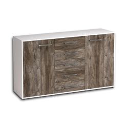 Sideboard Dorelly | Korpus Weiß | Treibholz mit Griffen (136x79x35cm)