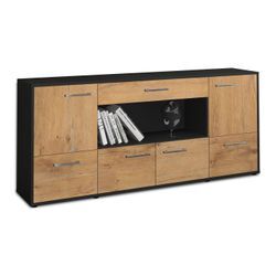 Sideboard ELSA | Korpus Anthrazit | Eiche mit Griffen (180x79x35cm)