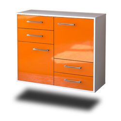 Sideboard Little Rock | Korpus Weiß | Orange hängend mit Griffen (92x79x35cm)