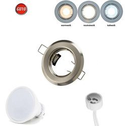 Einbaustrahler GU10 Einbaurahmen Spot Strahler Ø60mm Bohrloch Aluminium inkl. GU10 3W Warmweiß 240 Lumen led Leuchtmittel Satin Rund [Energieklasse